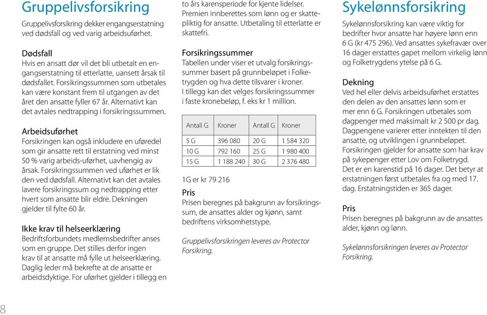 Forsikringssummen som utbetales kan være konstant frem til utgangen av det året den ansatte fyller 67 år. Alternativt kan det avtales nedtrapping i forsikringssummen.