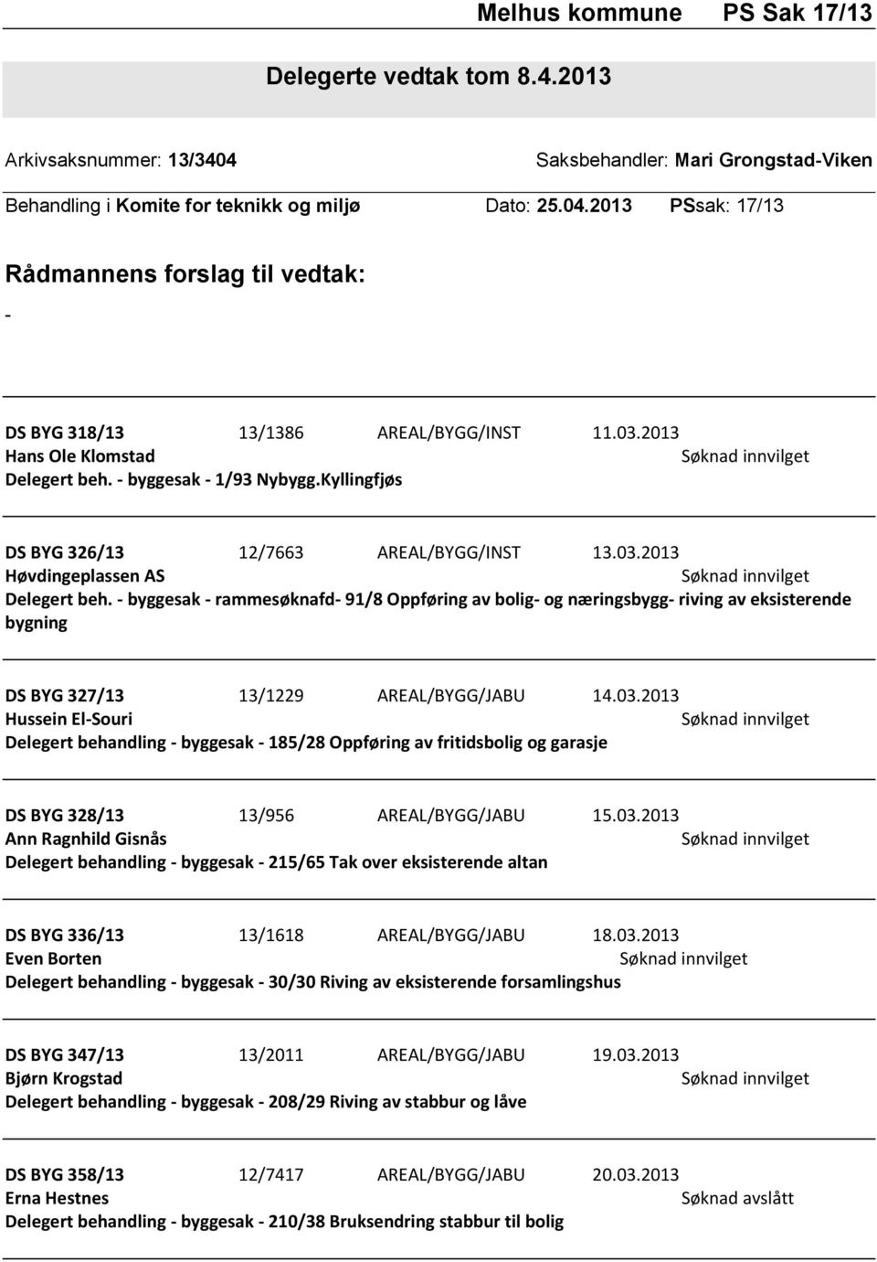 - byggesak - rammesøknafd- 91/8 Oppføring av bolig- og næringsbygg- riving av eksisterende bygning DS BYG 327/13 13/1229 AREAL/BYGG/JABU 14.03.