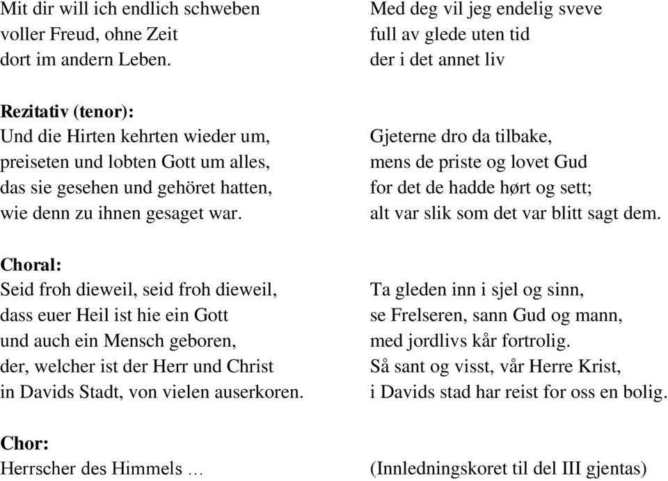 Choral: Seid froh dieweil, seid froh dieweil, dass euer Heil ist hie ein Gott und auch ein Mensch geboren, der, welcher ist der Herr und Christ in Davids Stadt, von vielen auserkoren.