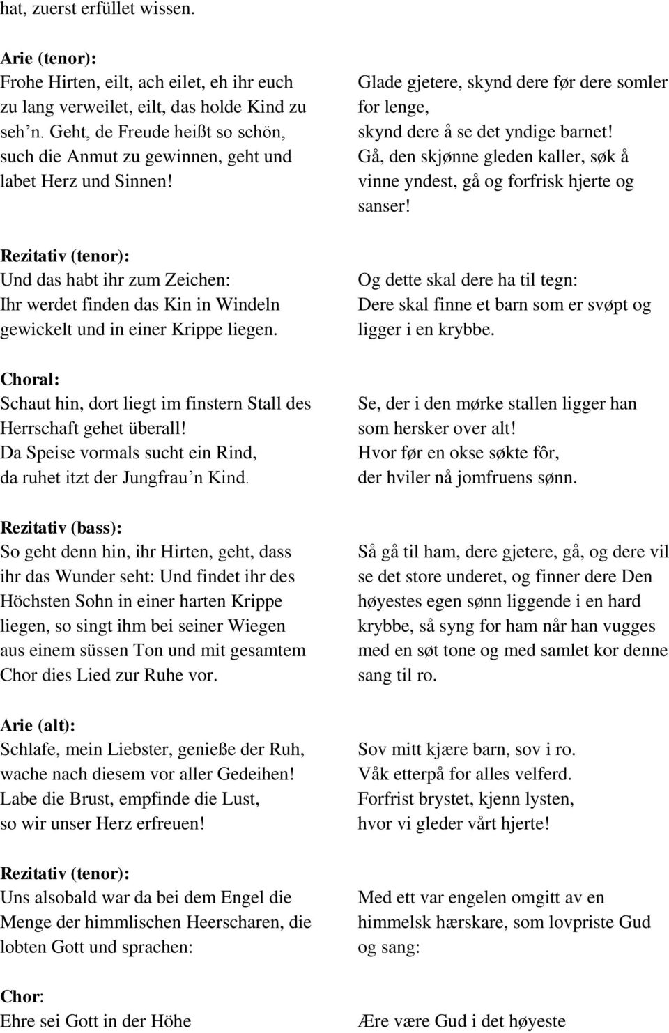 Rezitativ (tenor): Und das habt ihr zum Zeichen: Ihr werdet finden das Kin in Windeln gewickelt und in einer Krippe liegen.