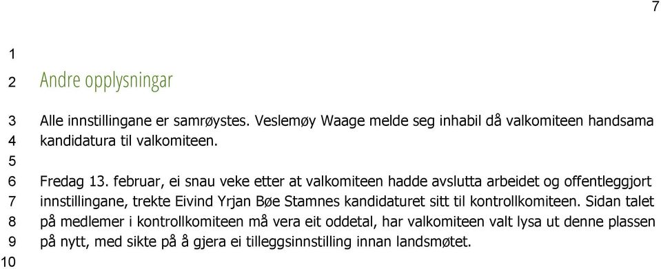 februar, ei snau veke etter at valkomiteen hadde avslutta arbeidet og offentleggjort innstillingane, trekte Eivind Yrjan Bøe