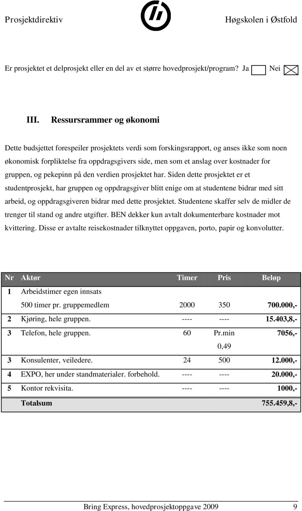 for gruppen, og pekepinn på den verdien prosjektet har.