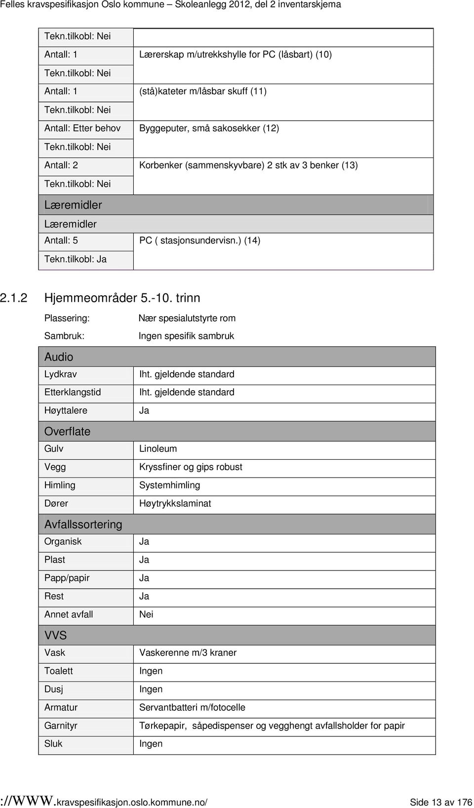 tilkobl: Antall: 5 PC ( stasjonsundervisn.) (14) Tekn.tilkobl: 2.1.2 Hjemmeområder 5.-10.