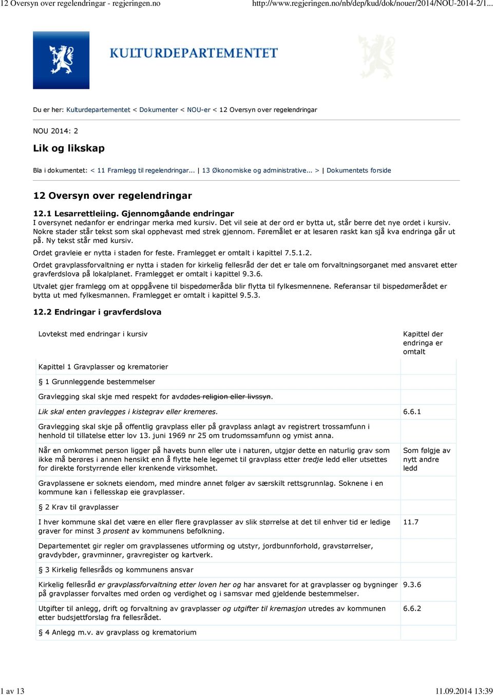 Det vil seie at der ord er bytta ut, står berre det nye ordet i kursiv. Nokre stader står tekst som skal opphevast med strek gjennom. Føremålet er at lesaren raskt kan sjå kva endringa går ut på.