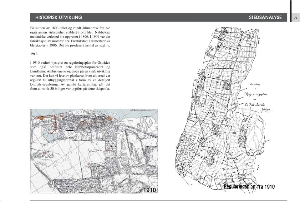 HISTORISK UTVIKLING I 1910 vedtok bystyret en reguleringsplan for Østsiden som også omfattet hele Nabbetorpområdet og Lundheim.