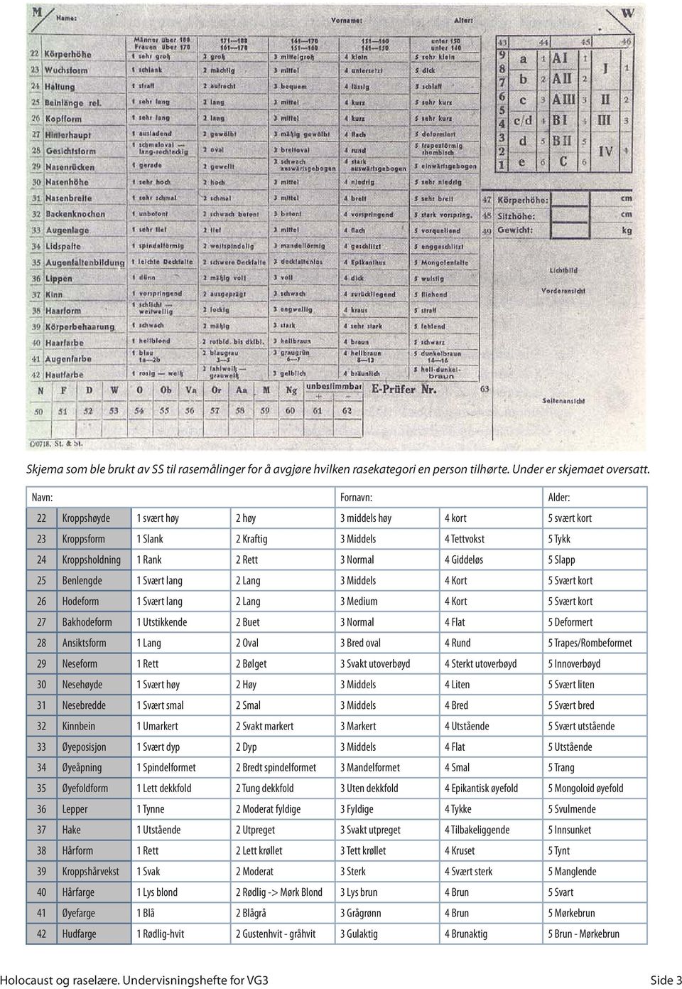 Giddeløs 5 Slapp 25 Benlengde 1 Svært lang 2 Lang 3 Middels 4 Kort 5 Svært kort 26 Hodeform 1 Svært lang 2 Lang 3 Medium 4 Kort 5 Svært kort 27 Bakhodeform 1 Utstikkende 2 Buet 3 Normal 4 Flat 5