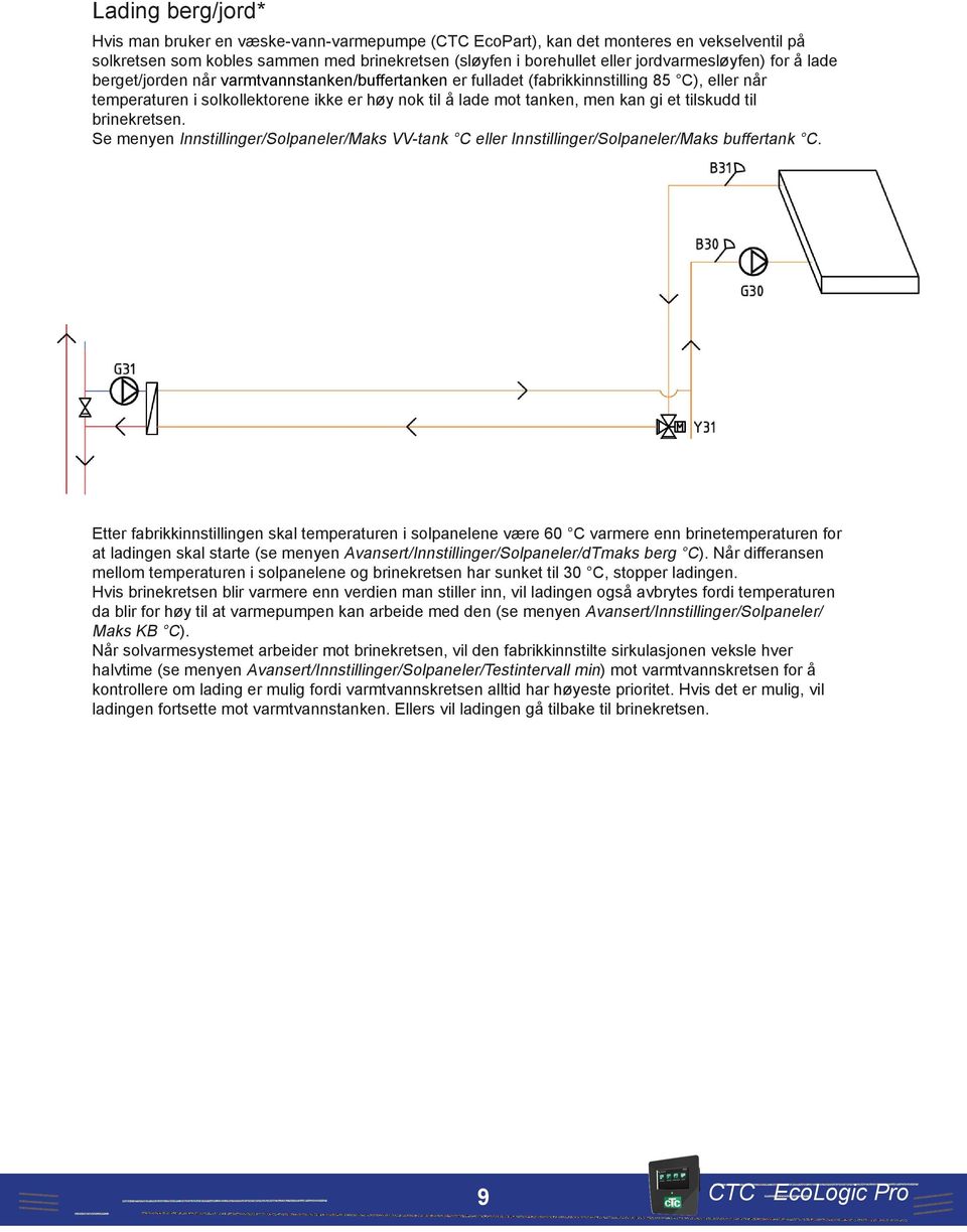 kan gi et tilskudd til brinekretsen. Se menyen Innstillinger/Solpaneler/Maks VV-tank C eller Innstillinger/Solpaneler/Maks buffertank C.