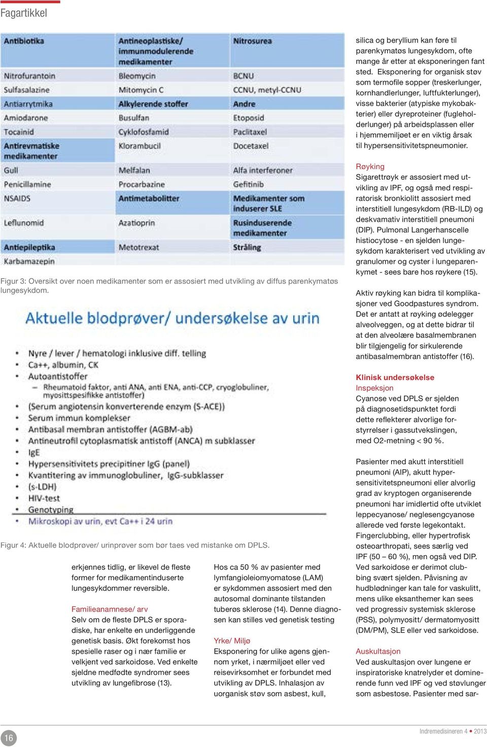 arbeidsplassen eller i hjemmemiljøet er en viktig årsak til hypersensitivitetspneumonier. Figur 3: Oversikt over noen medikamenter som er assosiert med utvikling av diffus parenkymatøs lungesykdom.