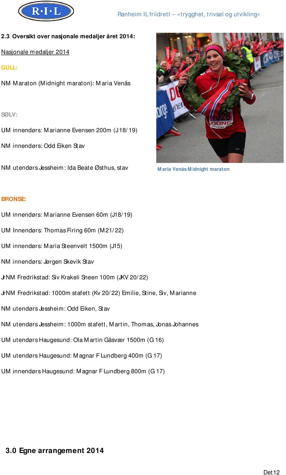 Steenvelt 1500m (J15) NM innendørs: Jørgen Skevik Stav JrNM Fredrikstad: Siv Krakeli Sneen 100m (JKV 20/22) JrNM Fredrikstad: 1000m stafett (Kv 20/22) Emilie, Stine, Siv, Marianne NM utendørs