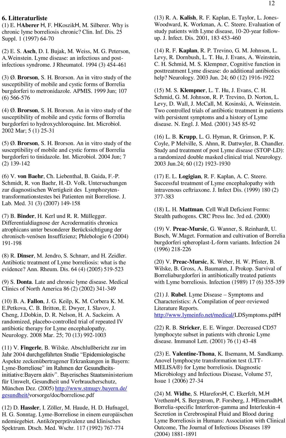 S. H. Brorson. An in vitro study of the susceptibility of mobile and cystic forms of Borrelia burgdorferi to metronidazole. APMIS. 1999 Jun; 107 (6) 566-576 (4) Ø. Brorson, S. H. Brorson. An in vitro study of the susceptibility of mobile and cystic forms of Borrelia burgdorferi to hydroxychloroquine.