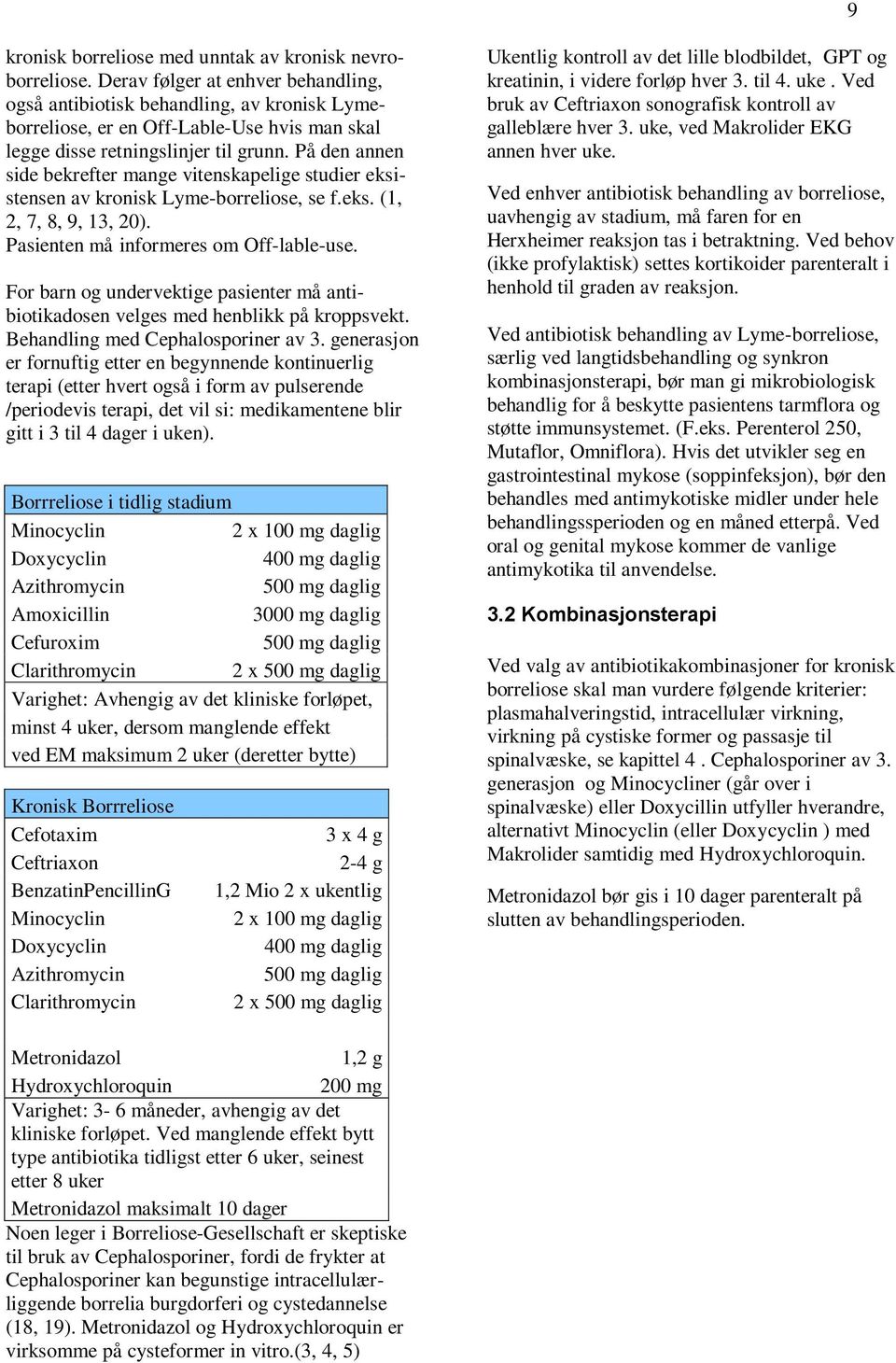 På den annen side bekrefter mange vitenskapelige studier eksistensen av kronisk Lyme-borreliose, se f.eks. (1, 2, 7, 8, 9, 13, 20). Pasienten må informeres om Off-lable-use.