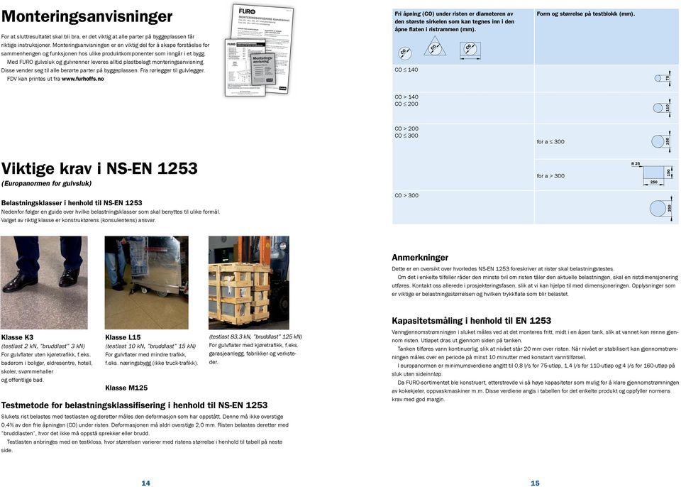 Med FURO gulvsluk og gulvrenner leveres alltid plastbelagt monteringsanvisning. Disse vender seg til alle berørte parter på byggeplassen. Fra rørlegger til gulvlegger. FDV kan printes ut fra www.