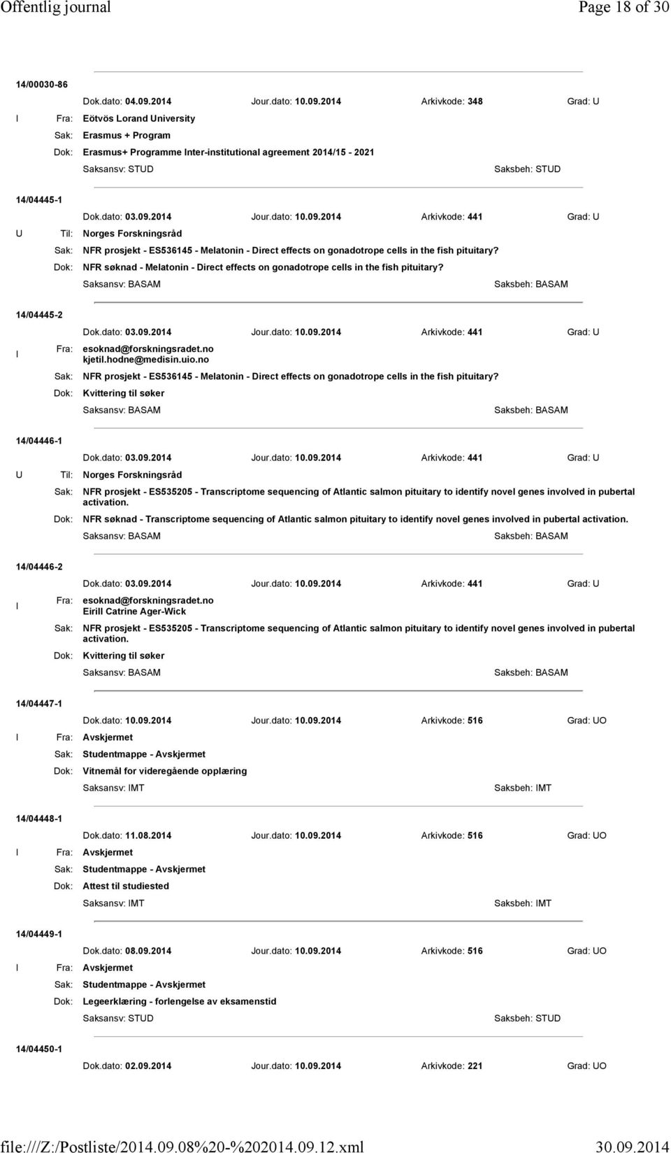 Dok: NFR søknad - Melatonin - Direct effects on gonadotrope cells in the fish pituitary? Saksansv: BASAM Saksbeh: BASAM 14/04445-2 I Dok.dato: 03.09.