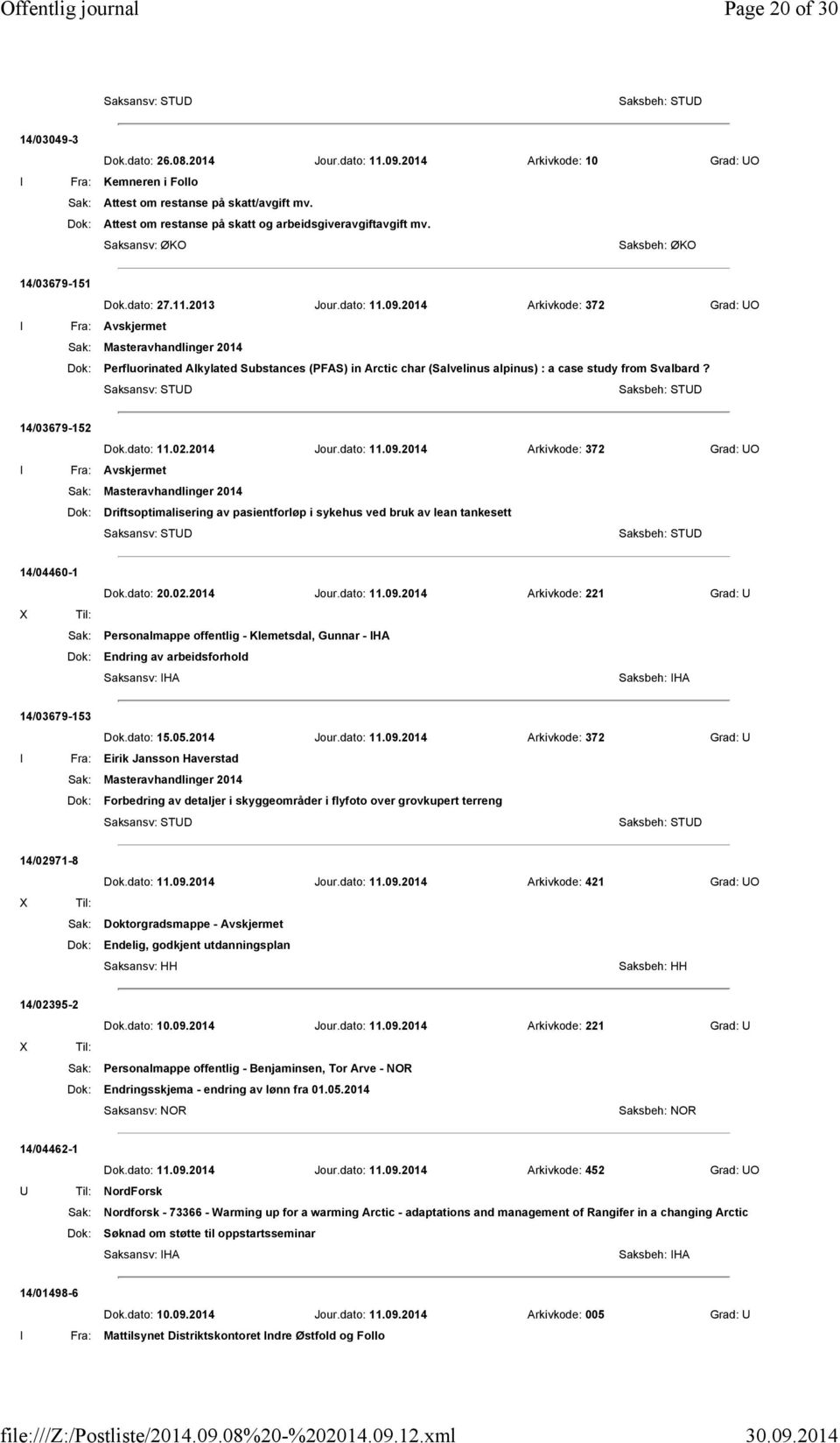 2014 Arkivkode: 372 Grad: UO Sak: Masteravhandlinger 2014 Dok: Perfluorinated Alkylated Substances (PFAS) in Arctic char (Salvelinus alpinus) : a case study from Svalbard? 14/03679-152 Dok.dato: 11.