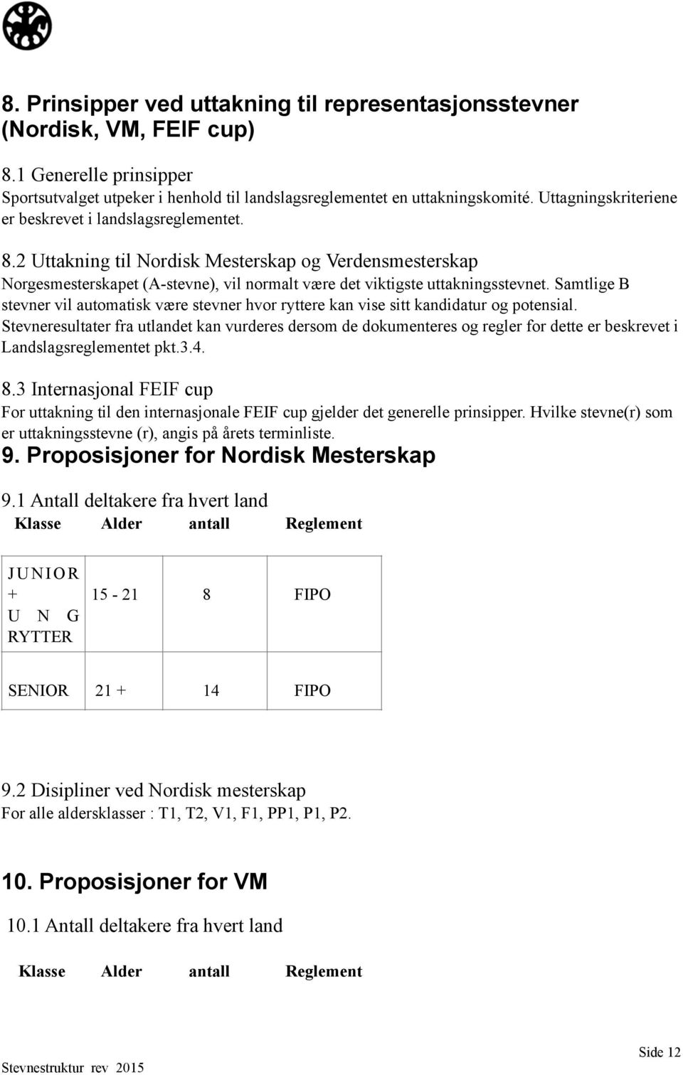 Samtlige B stevner vil automatisk være stevner hvor ryttere kan vise sitt kandidatur og potensial.