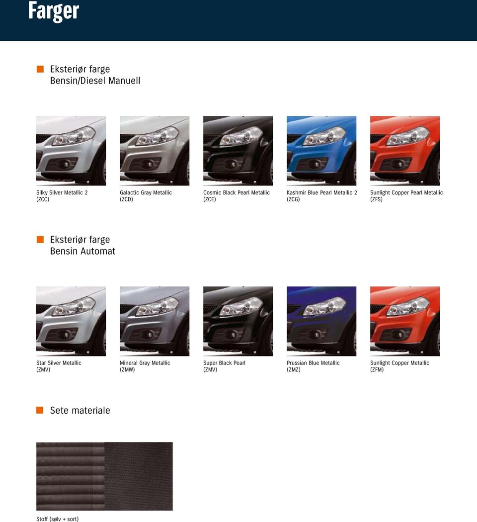 (ZFS) Eksteriør farge Bensin Automat Star Silver Metallic (ZMV) Mineral Gray Metallic (ZMW) Super Black