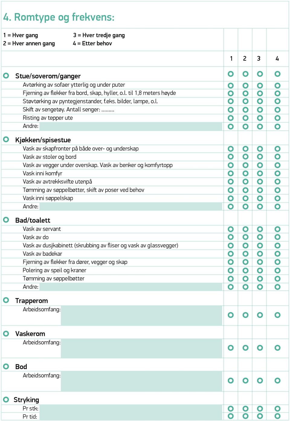 Antall senger: Risting av tepper ute Kjøkken/spisestue Vask av skapfronter på både over- og underskap Vask av stoler og bord Vask av vegger under overskap.