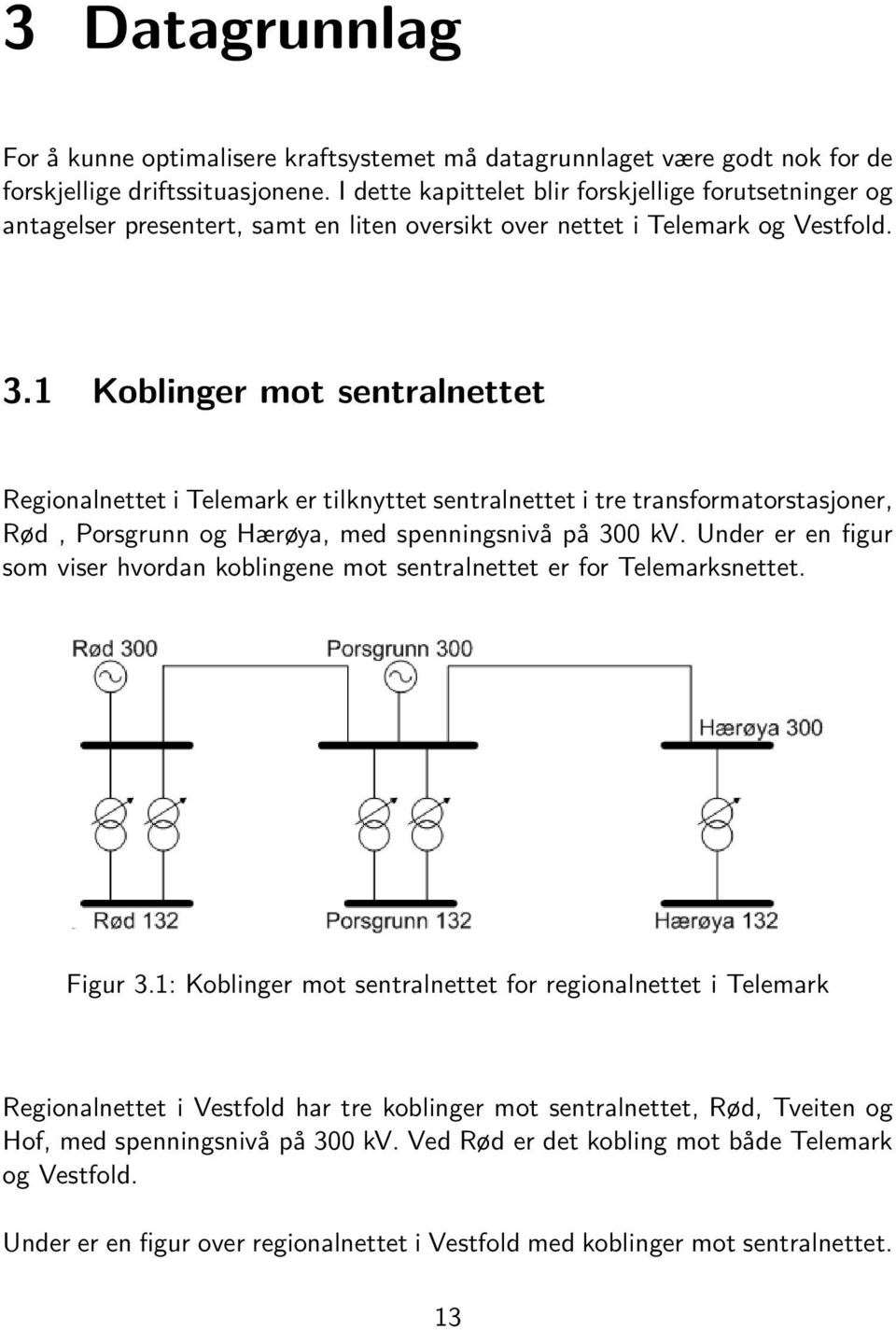 1 Koblinger mot sentralnettet Regionalnettet i Telemark er tilknyttet sentralnettet i tre transformatorstasjoner, Rød, Porsgrunn og Hærøya, med spenningsnivå på 300 kv.