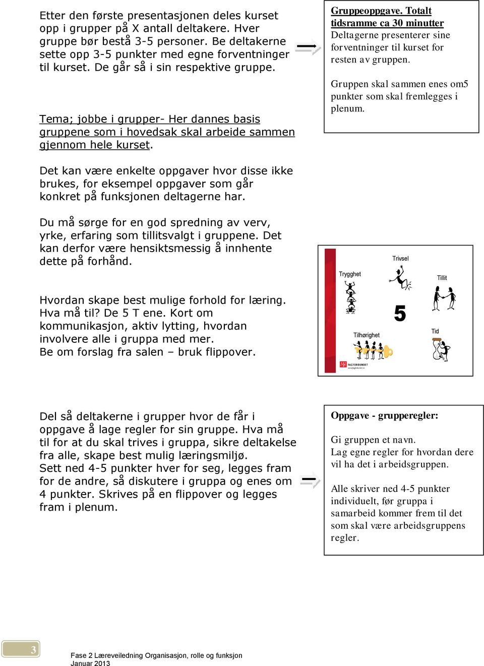 Totalt tidsramme ca 30 minutter Deltagerne presenterer sine forventninger til kurset for resten av gruppen. Gruppen skal sammen enes om5 punkter som skal fremlegges i plenum.