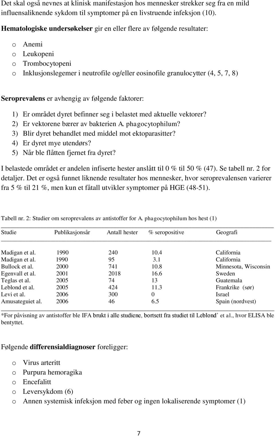 Seroprevalens er avhengig av følgende faktorer: 1) Er området dyret befinner seg i belastet med aktuelle vektorer? 2) Er vektorene bærer av bakterien A. phagocytophilum?