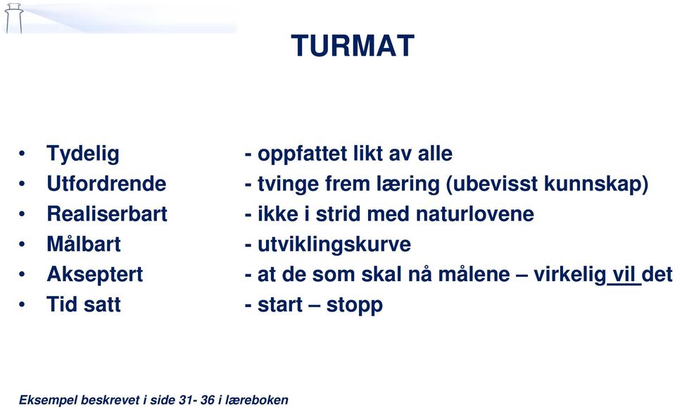 Målbart - utviklingskurve Akseptert - at de som skal nå målene