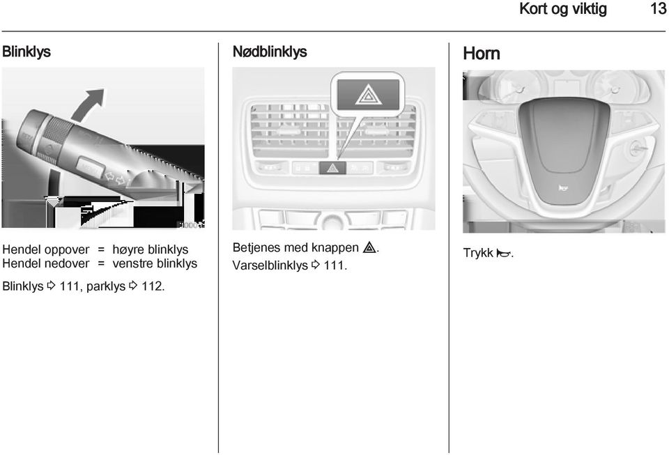 venstre blinklys Blinklys 3 111, parklys 3 112.