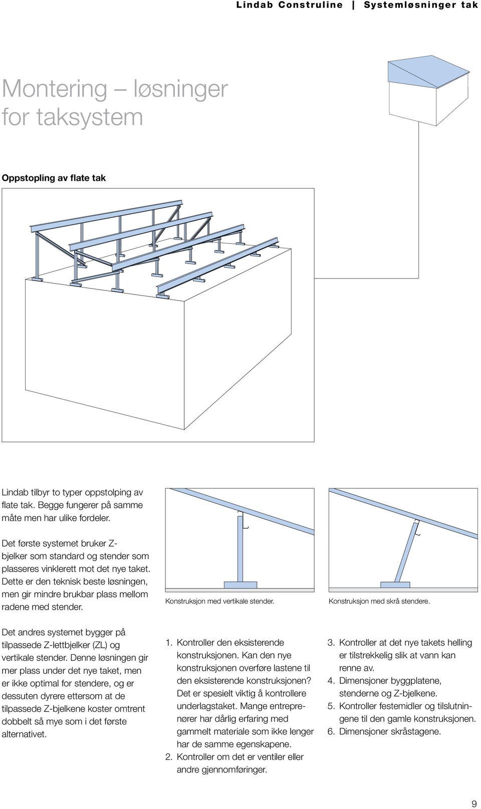 Konstruksjon med vertikale stender. Konstruksjon med skrå stendere. Det andres systemet bygger på tilpassede Z-lettbjelker (ZL) og vertikale stender.