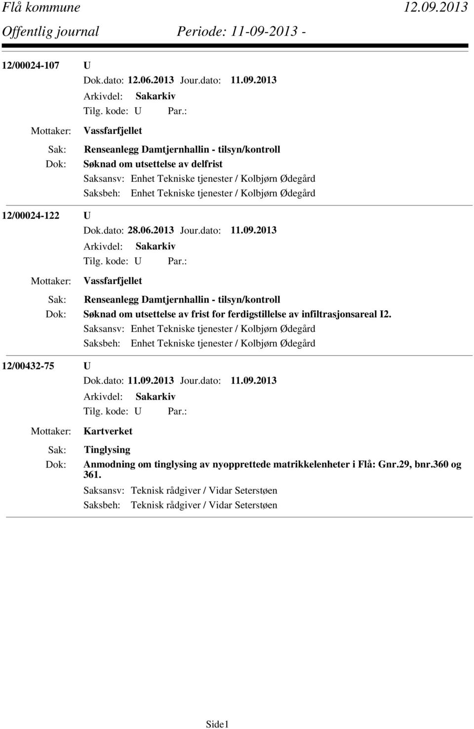 Ødegård 12/00024-122 U Dok.dato: 28.06.2013 Jour.dato: 11.09.