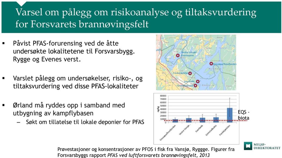 Varslet pålegg om undersøkelser, risiko-, og tiltaksvurdering ved disse PFAS-lokaliteter Ørland må ryddes opp i samband med utbygning