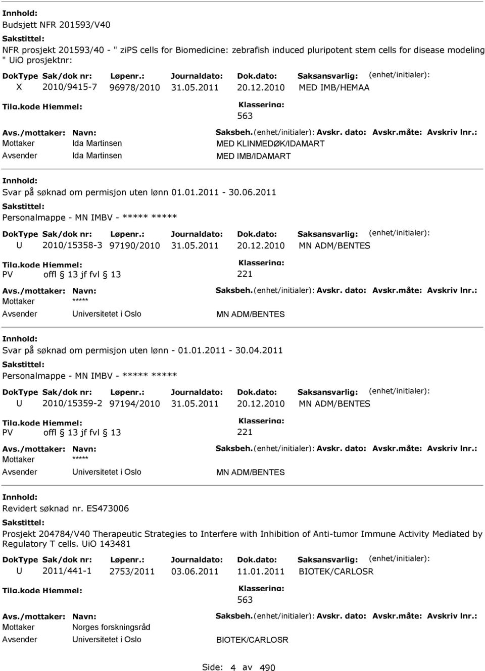 : Mottaker da Martinsen MED KLNMEDØK/DAMART da Martinsen MED MB/DAMART Svar på søknad om permisjon uten lønn 01.01.2011-30.06.2011 Personalmappe - MN MBV - ***** ***** 2010/15358-3 97190/2010 20.12.