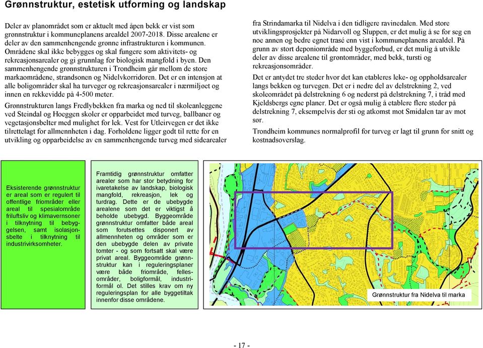 Områdene skal ikke bebygges og skal fungere som aktivitets- og rekreasjonsarealer og gi grunnlag for biologisk mangfold i byen.