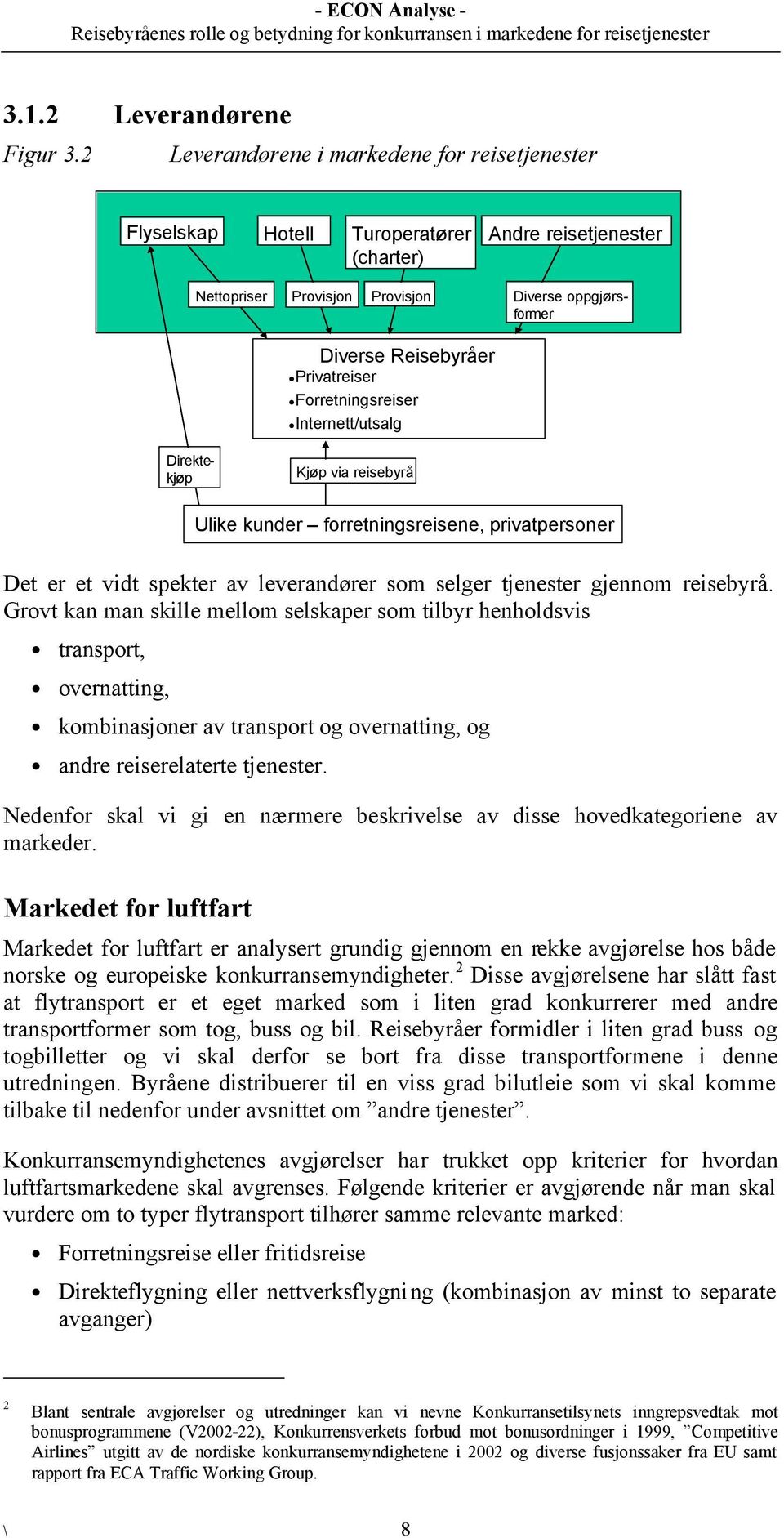 Forretningsreiser Internett/utsalg Direktekjøp Kjøp via reisebyrå Ulike kunder forretningsreisene, privatpersoner Det er et vidt spekter av leverandører som selger tjenester gjennom reisebyrå.