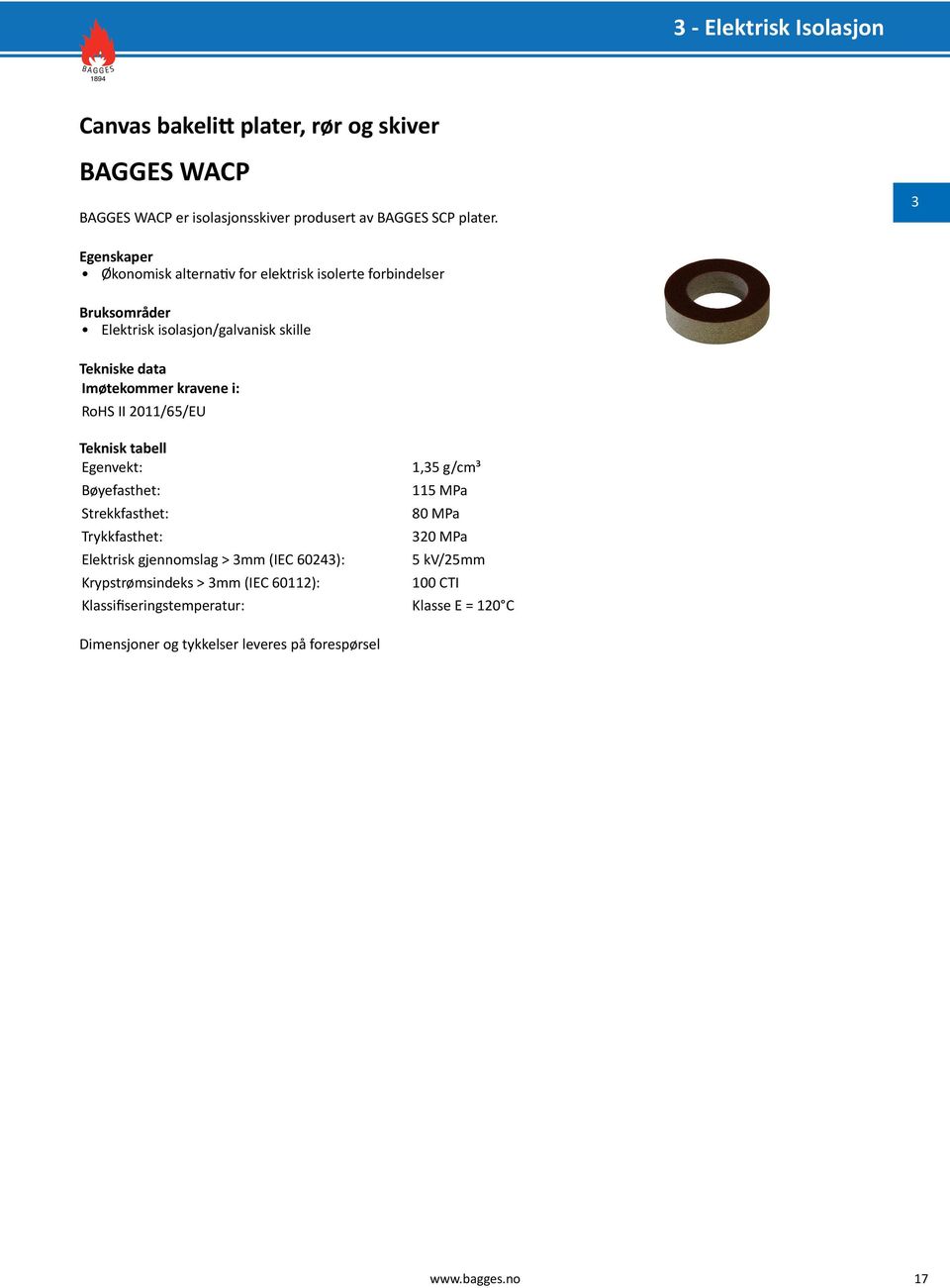 Bøyefasthet: Strekkfasthet: Trykkfasthet: Elektrisk gjennomslag > mm (IEC 6024): Krypstrømsindeks > mm (IEC 60112): 1,5 g/cm³