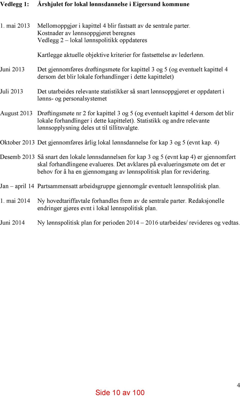 Juni 2013 Det gjennomføres drøftingsmøte for kapittel 3 og 5 (og eventuelt kapittel 4 dersom det blir lokale forhandlinger i dette kapittelet) Juli 2013 Det utarbeides relevante statistikker så snart