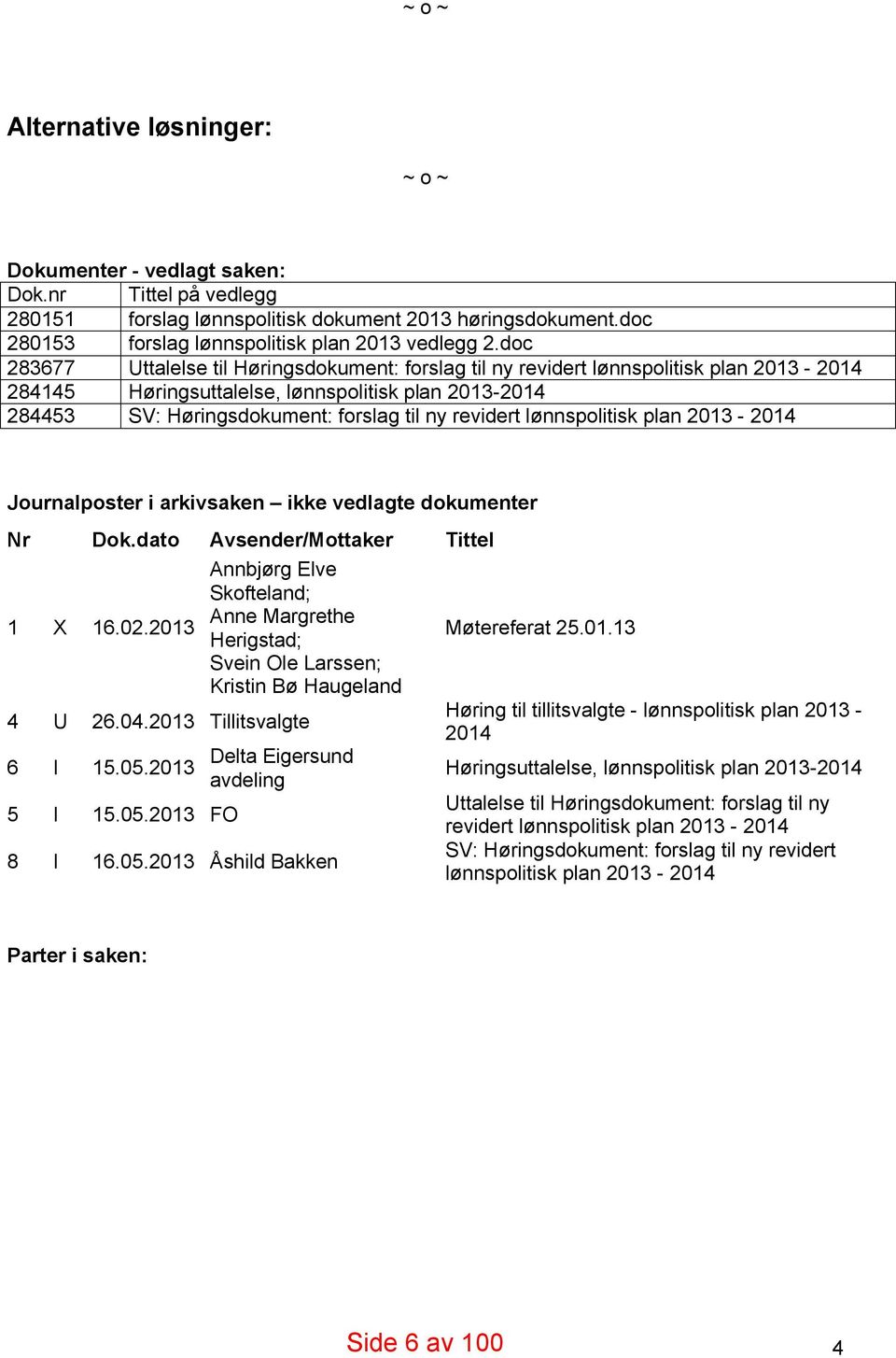 revidert lønnspolitisk plan 2013-2014 Journalposter i arkivsaken ikke vedlagte dokumenter Nr Dok.dato Avsender/Mottaker Tittel 1 X 16.02.