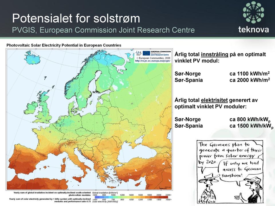 kwh/m 2 Sør-Spania ca 2000 kwh/m 2 Årlig total elektrisitet generert av