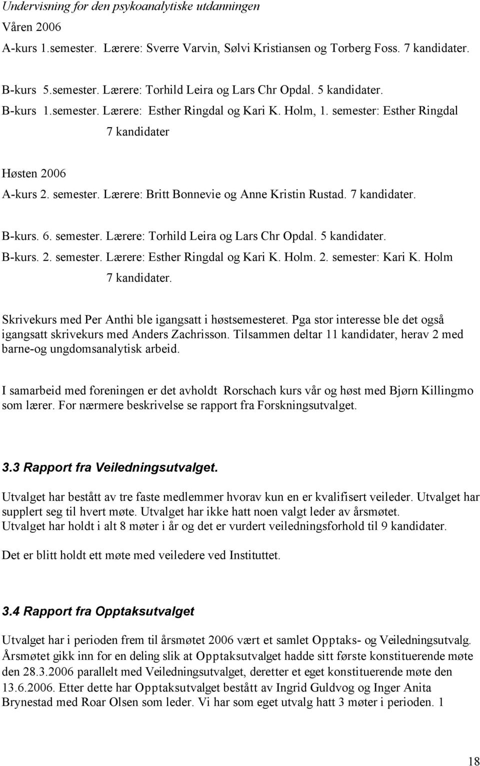 7 kandidater. B-kurs. 6. semester. Lærere: Torhild Leira og Lars Chr Opdal. 5 kandidater. B-kurs. 2. semester. Lærere: Esther Ringdal og Kari K. Holm. 2. semester: Kari K. Holm 7 kandidater.