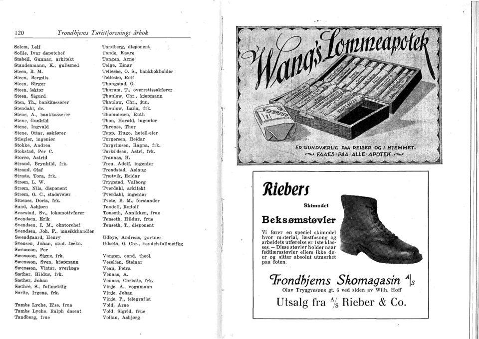 , bankkasserer Stene, Gunihild Stene, Ingvald Stene, Ottar, sakfører Stiegler, ingeniør Stokke, Andrea Stokstad, Per C. Storrø, Astrid Strand, Brynhild, frk. Strand, Olaf Stræte, Tora, frk. Strøm, L.