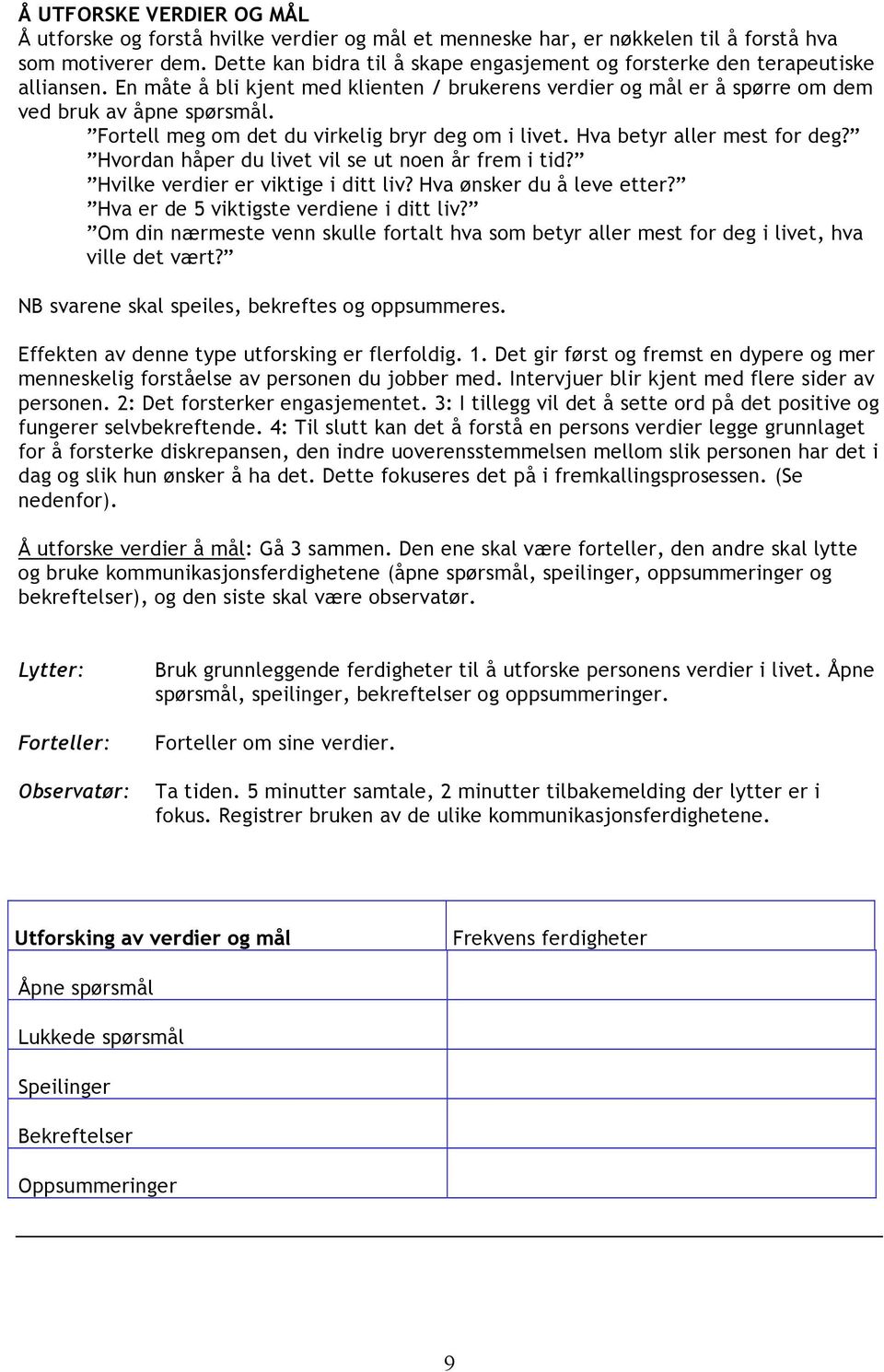 Fortell meg om det du virkelig bryr deg om i livet. Hva betyr aller mest for deg? Hvordan håper du livet vil se ut noen år frem i tid? Hvilke verdier er viktige i ditt liv? Hva ønsker du å leve etter?