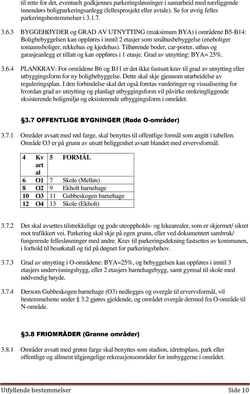 Tilhørende boder, car-porter, uthus og garasjeanlegg er tillatt og kan oppføres i 1 etasje. Grad av utnytting: BYA= 25%. 3.6.