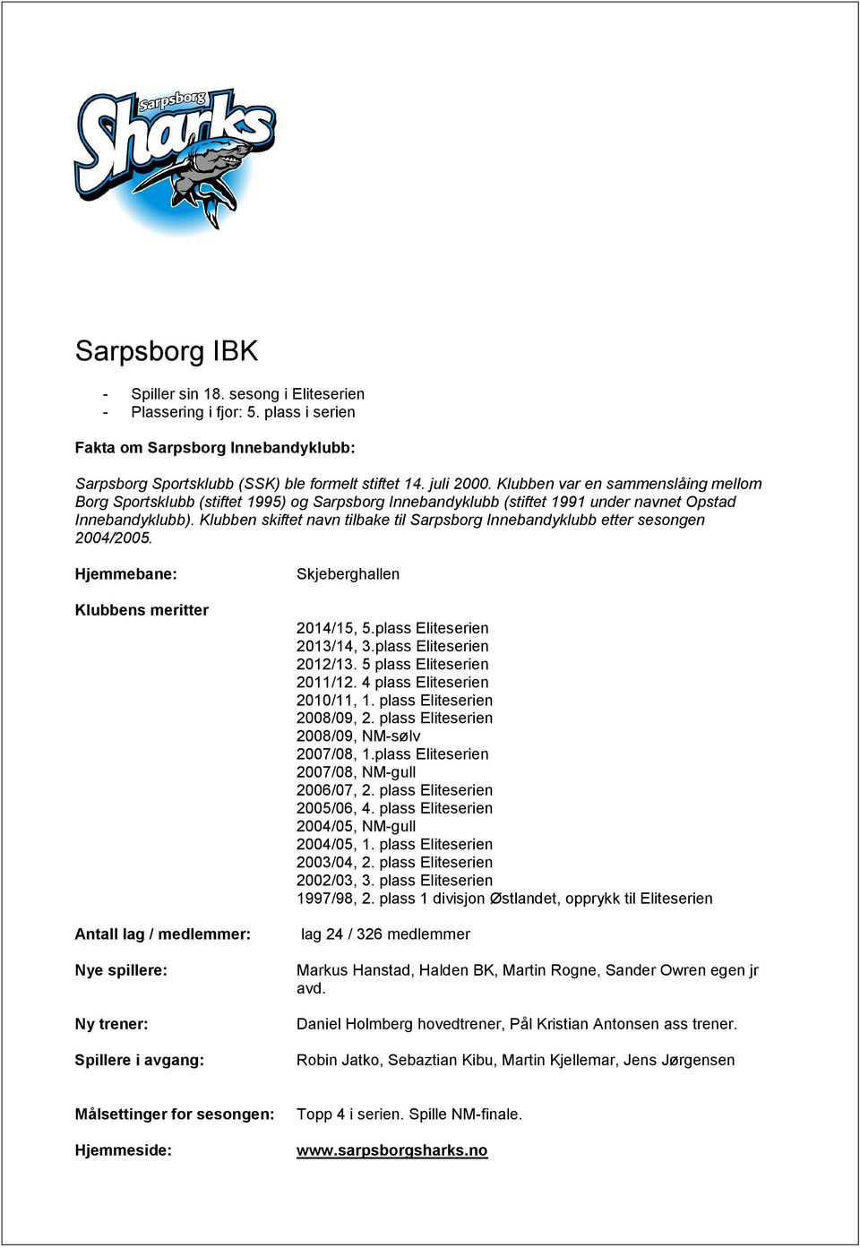 Klubben skiftet navn tilbake til Sarpsborg Innebandyklubb etter sesongen 2004/2005.