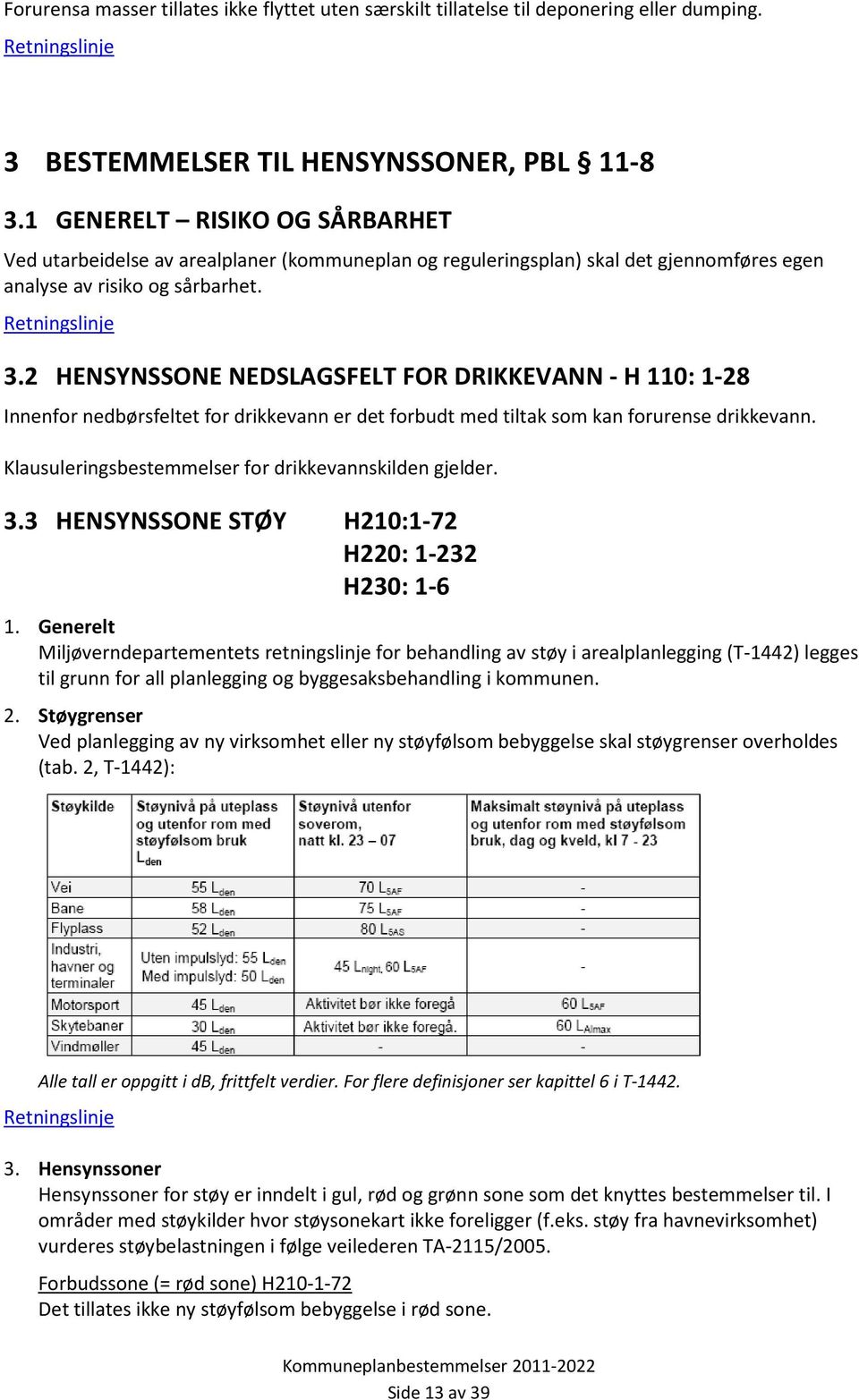 2 HENSYNSSONE NEDSLAGSFELT FOR DRIKKEVANN - H 110: 1-28 Innenfor nedbørsfeltet for drikkevann er det forbudt med tiltak som kan forurense drikkevann.