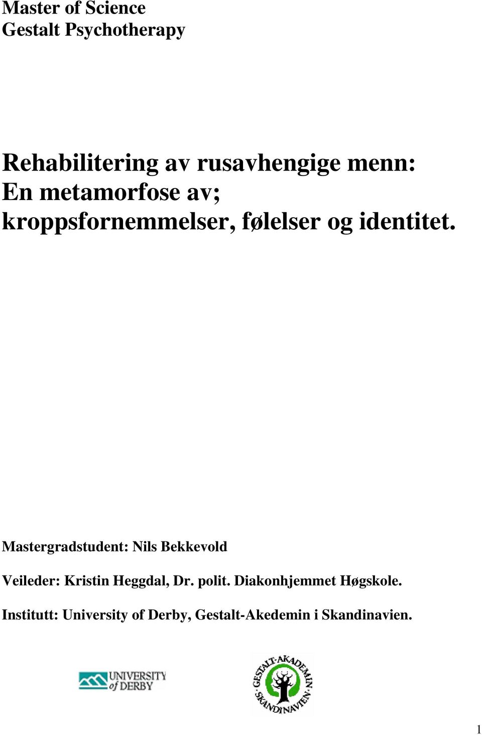 Mastergradstudent: Nils Bekkevold Veileder: Kristin Heggdal, Dr. polit.