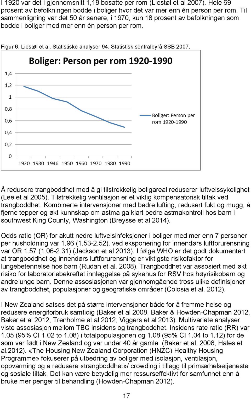 Statistisk sentralbyrå SSB 2007.! Å redusere trangboddhet med å gi tilstrekkelig boligareal reduserer luftveissykelighet (Lee et al 2005).