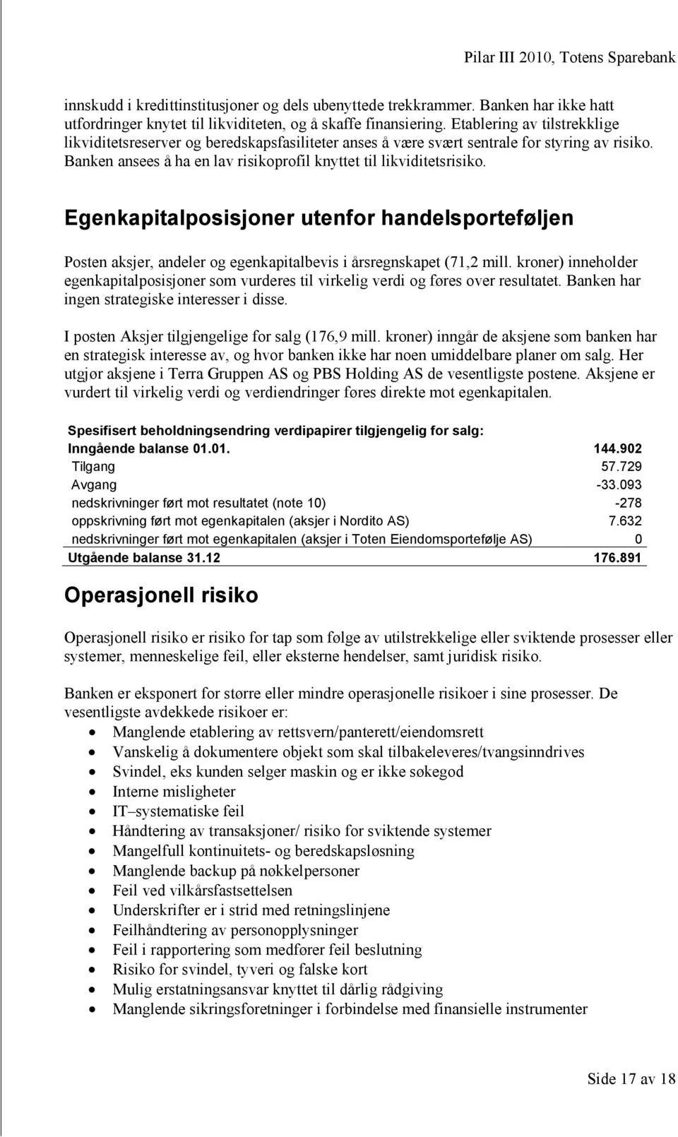 Egenkapitalposisjoner utenfor handelsporteføljen Posten aksjer, andeler og egenkapitalbevis i årsregnskapet (71,2 mill.