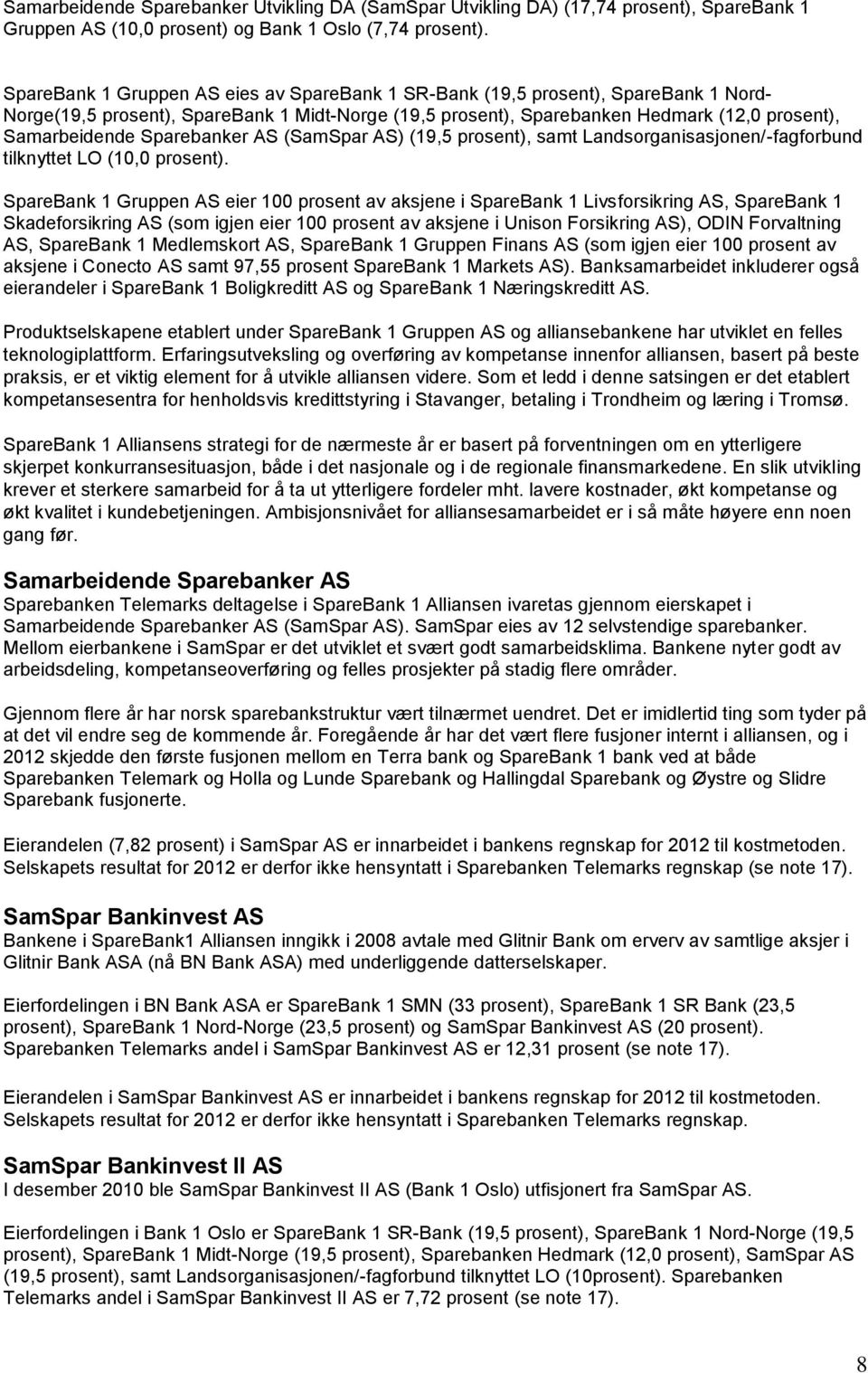 Sparebanker AS (SamSpar AS) (19,5 prosent), samt Landsorganisasjonen/-fagforbund tilknyttet LO (10,0 prosent).