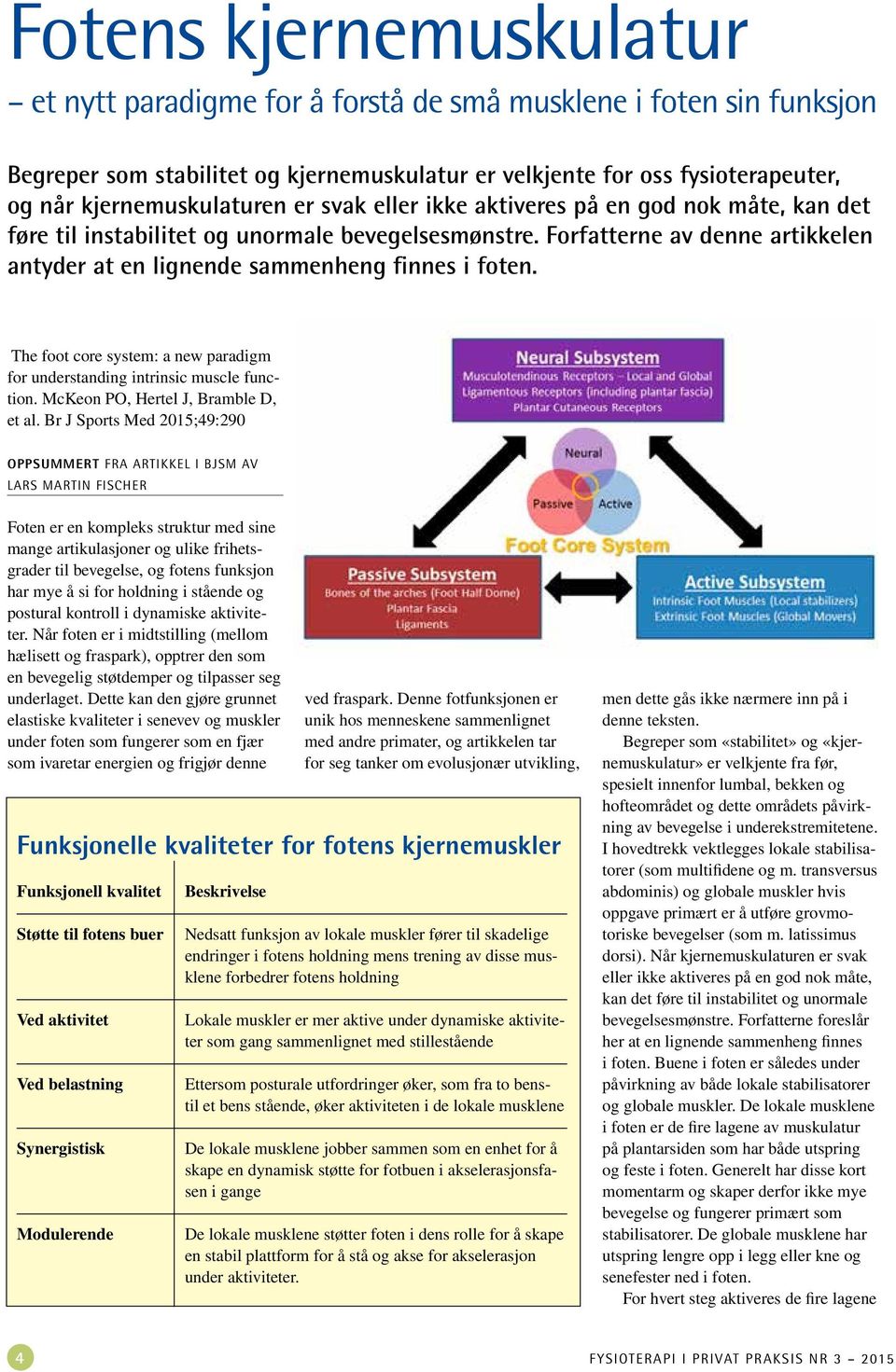 The foot core system: a new paradigm for understanding intrinsic muscle function. McKeon PO, Hertel J, Bramble D, et al.