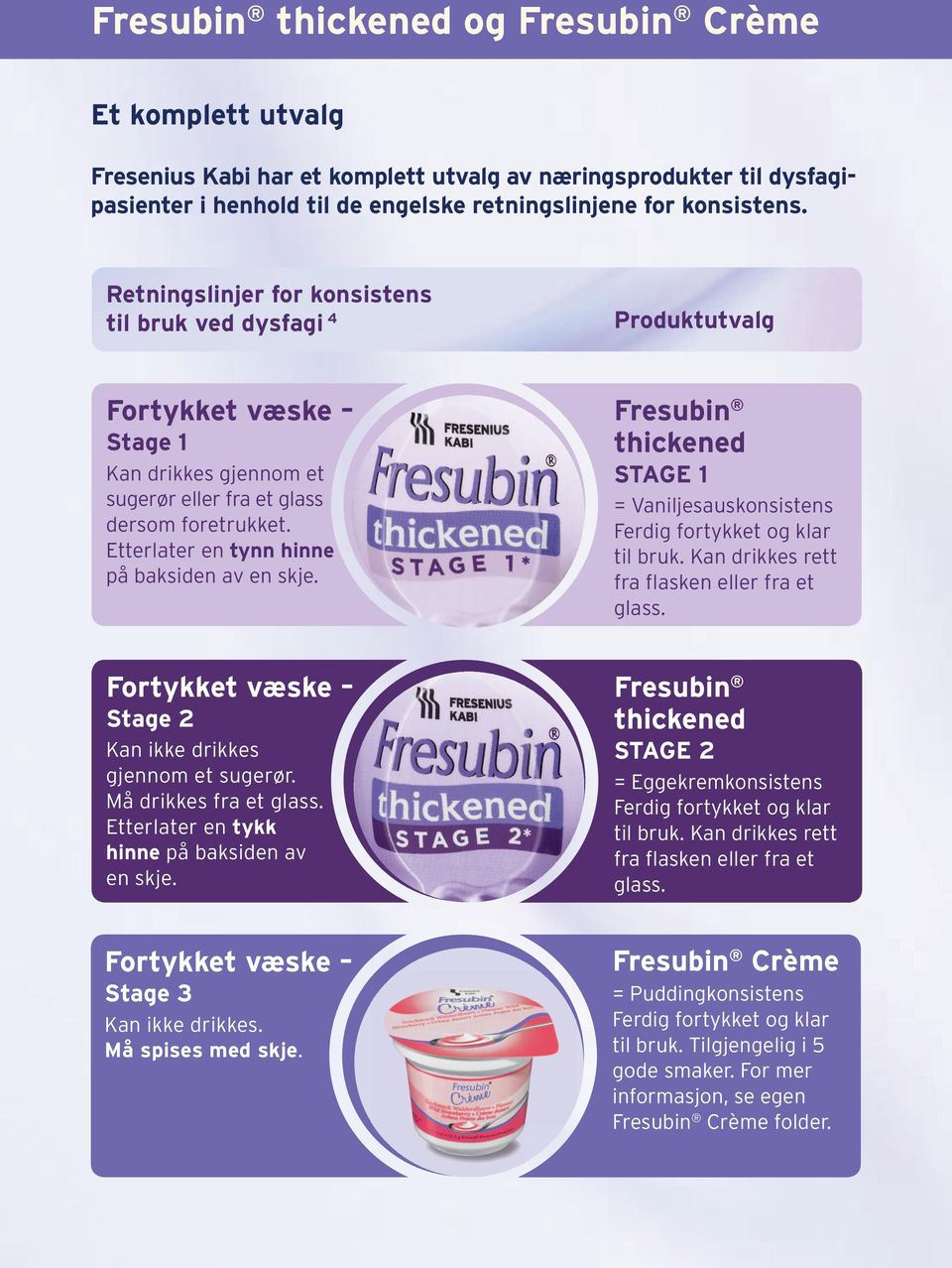 Etterlater en tynn hinne på baksiden av en skje. Fresubin thickened STAGE 1 = Vaniljesauskonsistens Ferdig fortykket og klar til bruk. Kan drikkes rett fra flasken eller fra et glass.