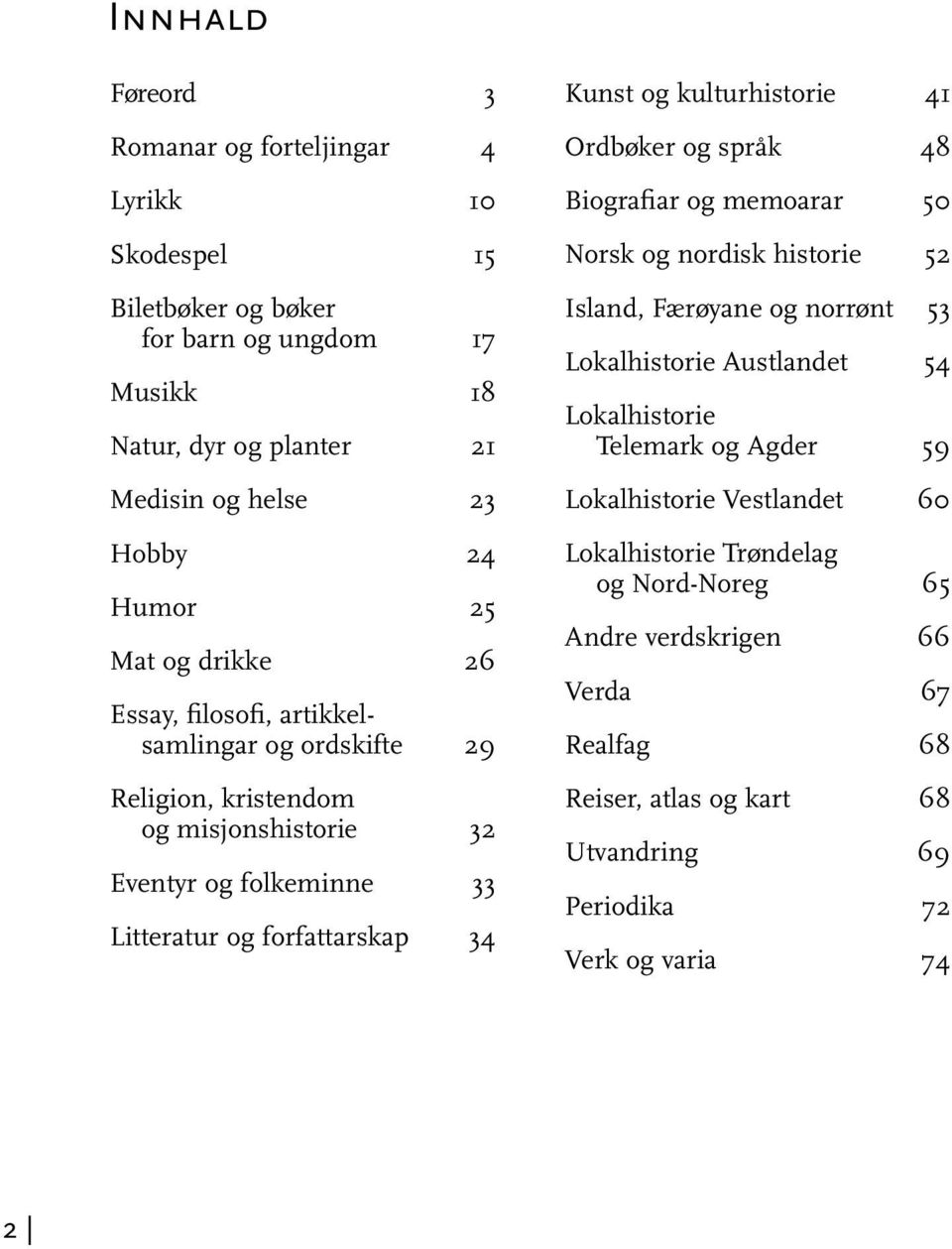 kulturhistorie 41 Ordbøker og språk 48 Biografiar og memoarar 50 Norsk og nordisk historie 52 Island, Færøyane og norrønt 53 Lokalhistorie Austlandet 54 Lokalhistorie Telemark og