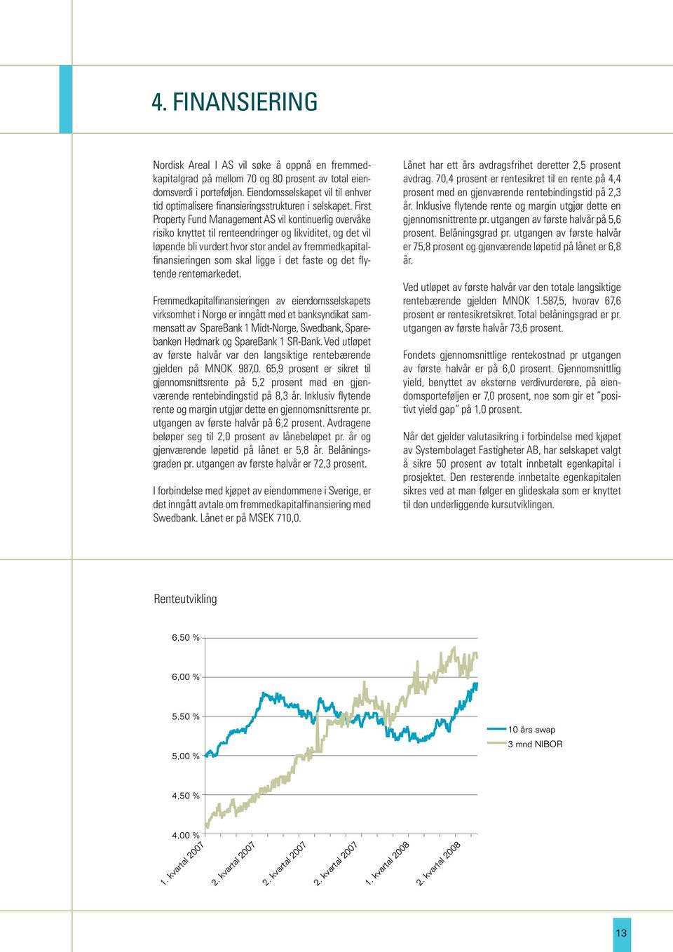 First Property Fund Management AS vil kontinue rlig overvåke risiko knyttet til renteendringer og likviditet, og det vil løpende bli vurdert hvor stor andel av fremmedkapitalfinansieringen som skal